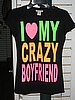6 Pcs Ladies Neon Print Baby Doll T shirts I LOVE MY CRAZY BOYFRIEND